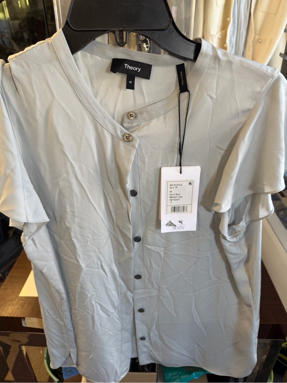 Theory Men’s Pale Gray Short Sleeve Button-Front Shirt
